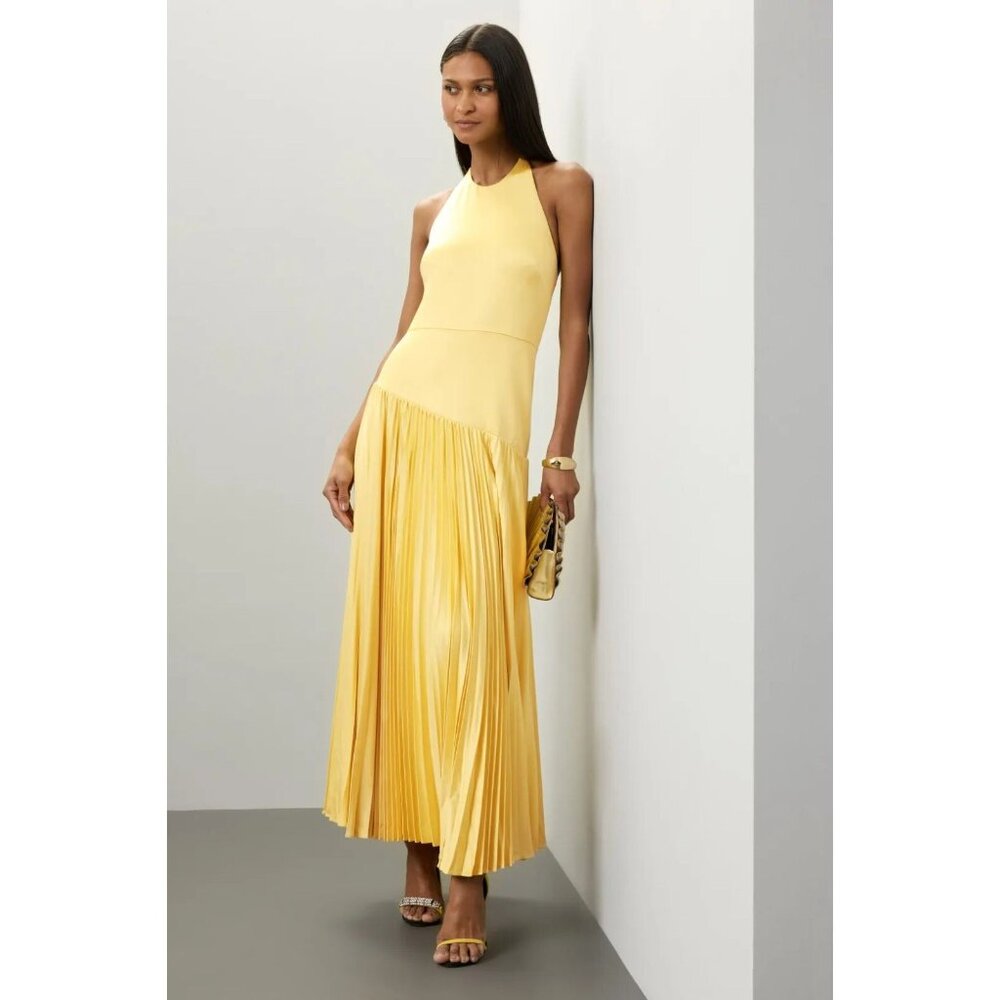 Alexis Yellow Pleated Maxi Halter Dress